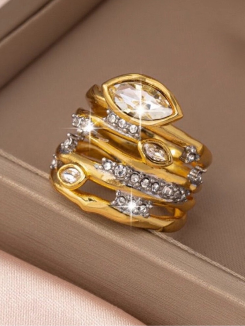 Alexis Bittar Gold Marquise & Crystal Stacked Ring